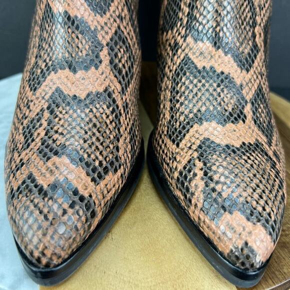 Marc Fisher LTD Alva Leather Snake Block Heel Slip On Bootie Brown/Black Size 10 - Picture 6 of 10